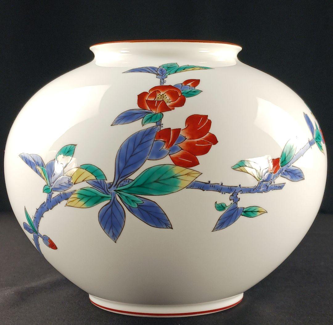 Y2293-77 香蘭社 染錦 椿図 花瓶 花器 有田焼