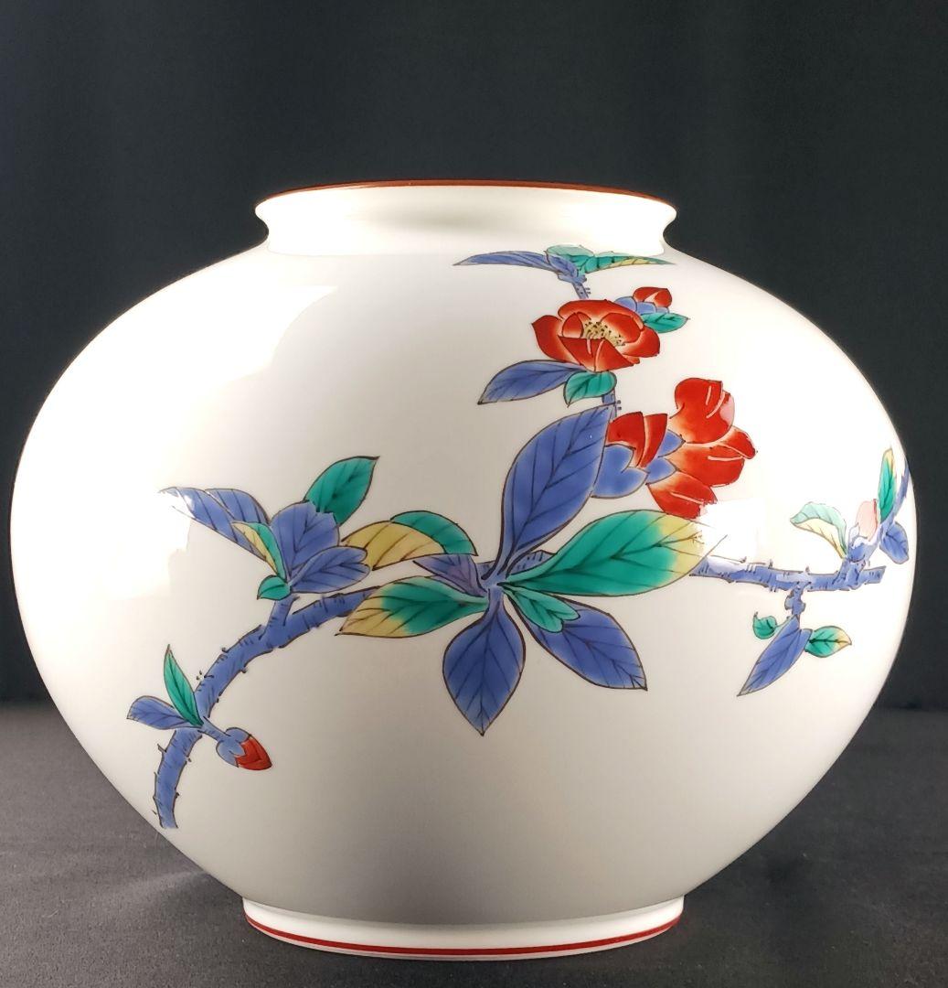 Y2293-77 香蘭社 染錦 椿図 花瓶 花器 有田焼
