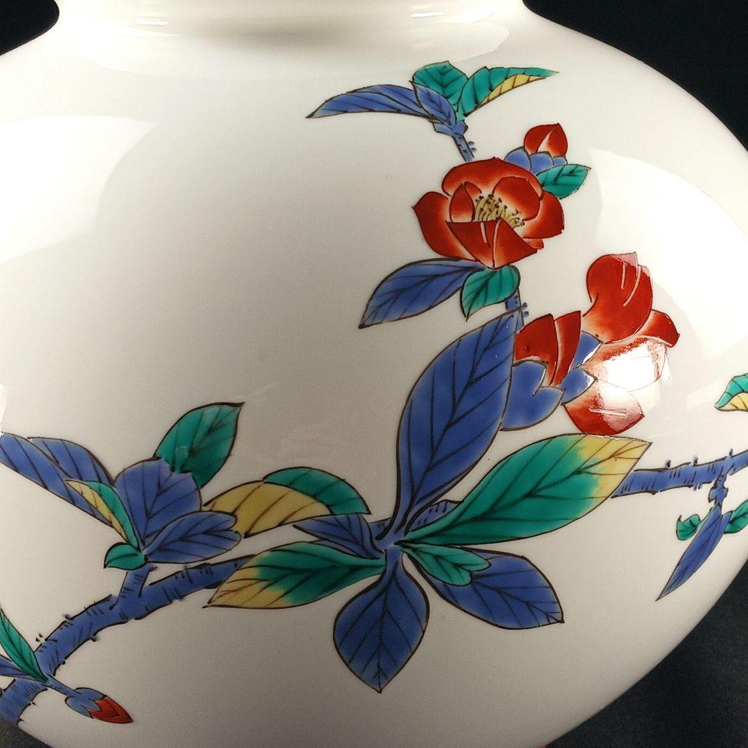 Y2293-77 香蘭社 染錦 椿図 花瓶 花器 有田焼