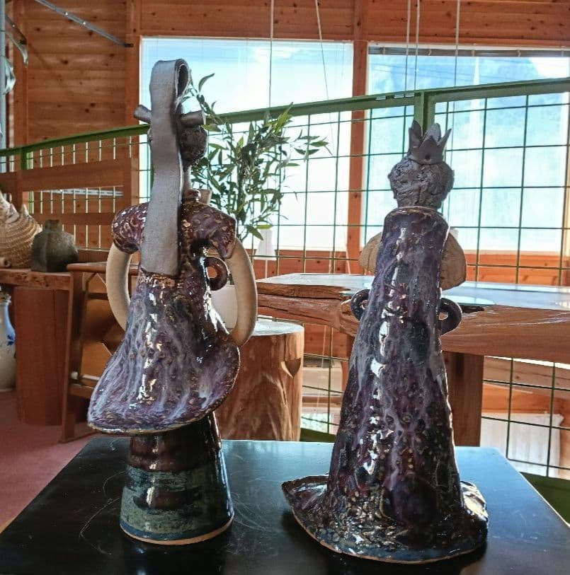 砥部焼　青芳人形　作家森元青芳　紫色のひな祭り人形 2体セット