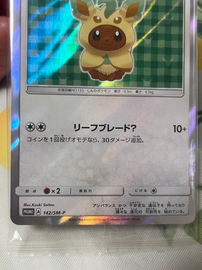 ポケモンカード　ポンチョを着たイーブイ　リーフィア