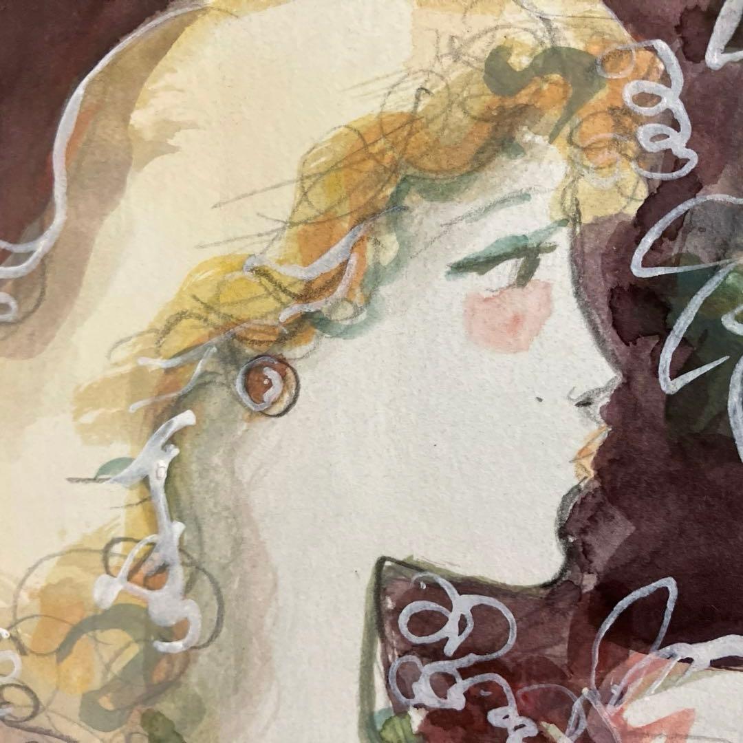水彩画 女性と花の静物画