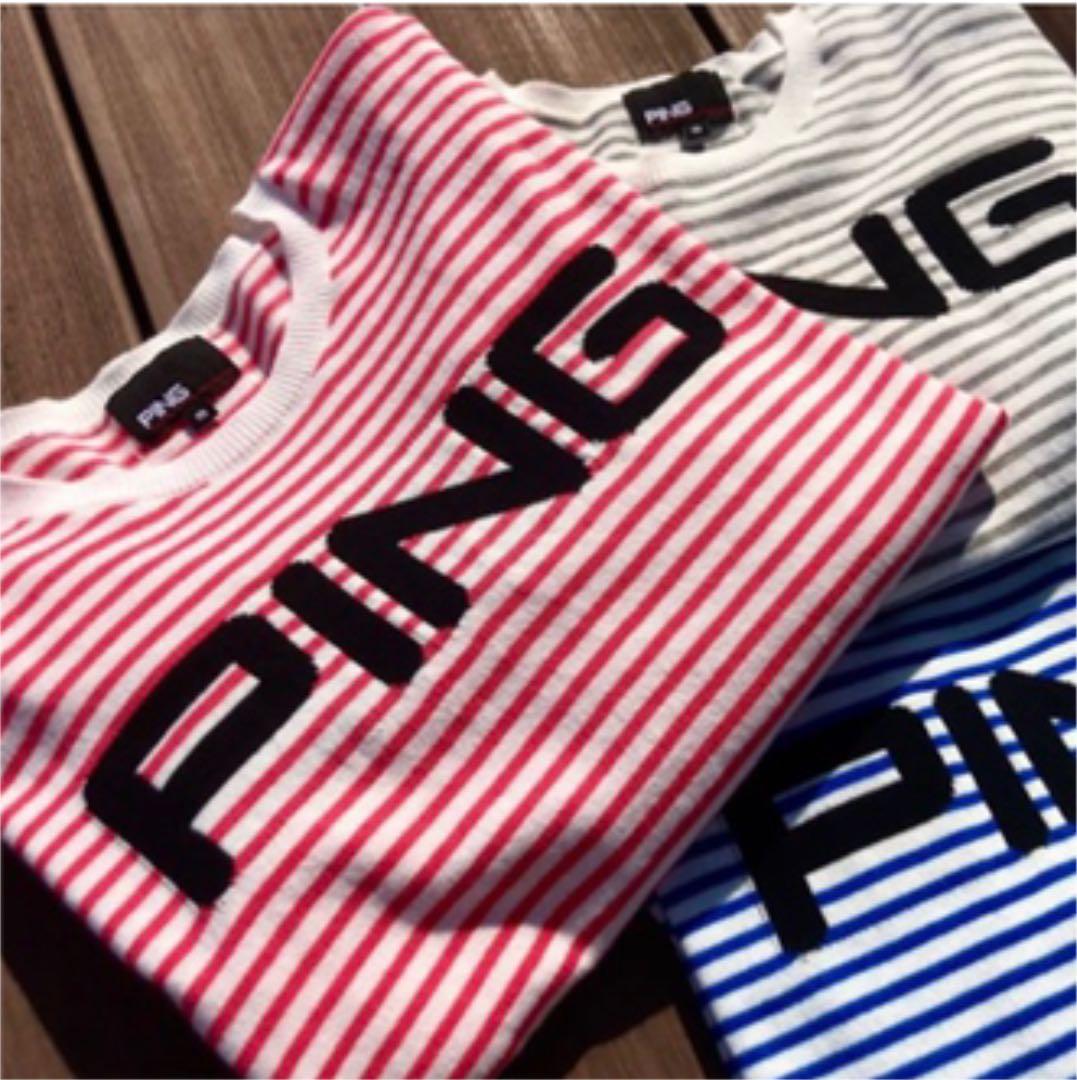 【新品タグ付き】PINGゴルフ　春夏セーター　ボーダー　ピンク　トップス