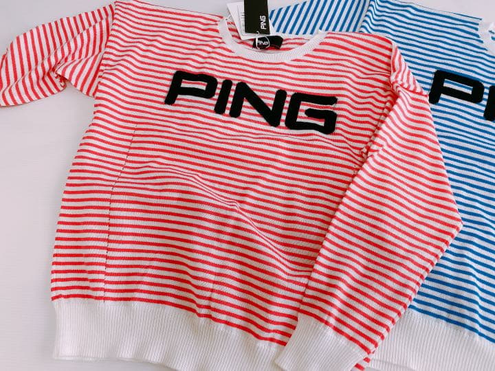 【新品タグ付き】PINGゴルフ　春夏セーター　ボーダー　ピンク　トップス