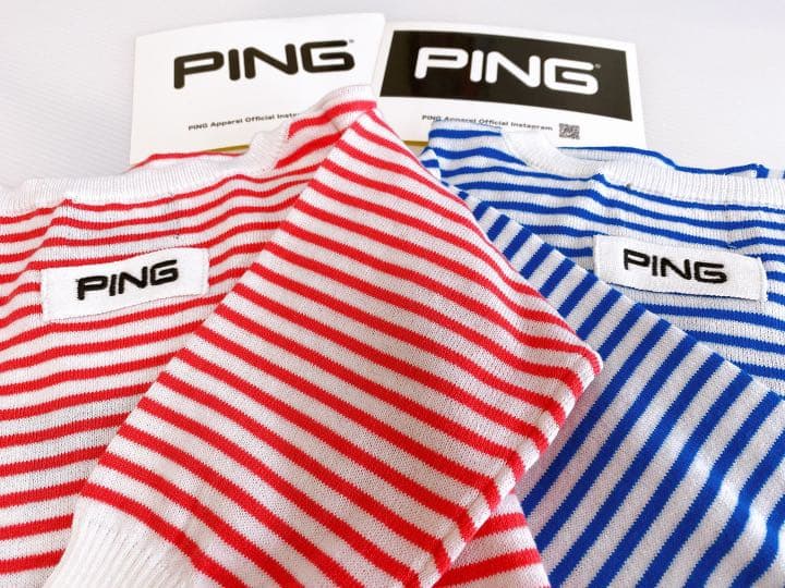 【新品タグ付き】PINGゴルフ　春夏セーター　ボーダー　ピンク　トップス