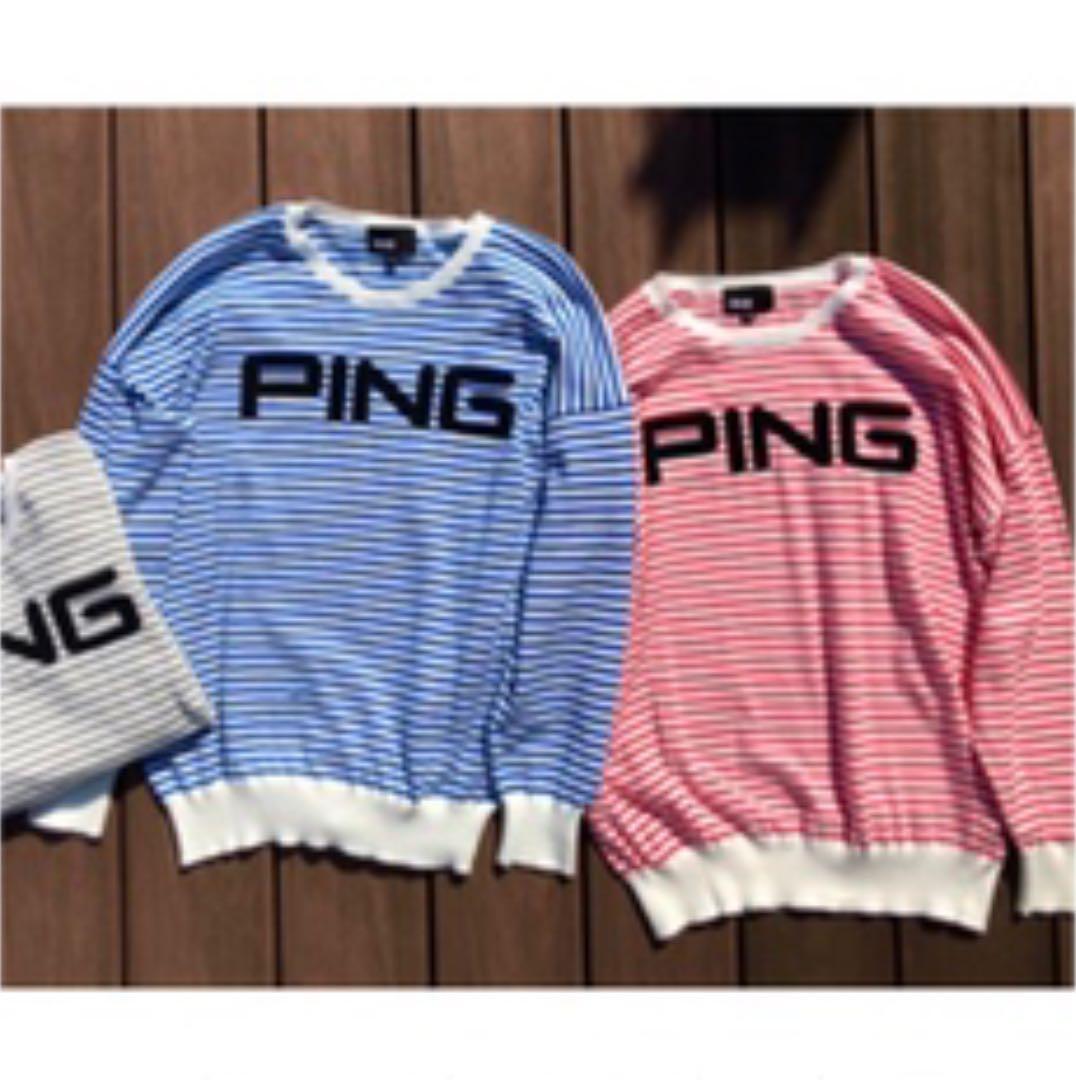 【新品タグ付き】PINGゴルフ　春夏セーター　ボーダー　ピンク　トップス
