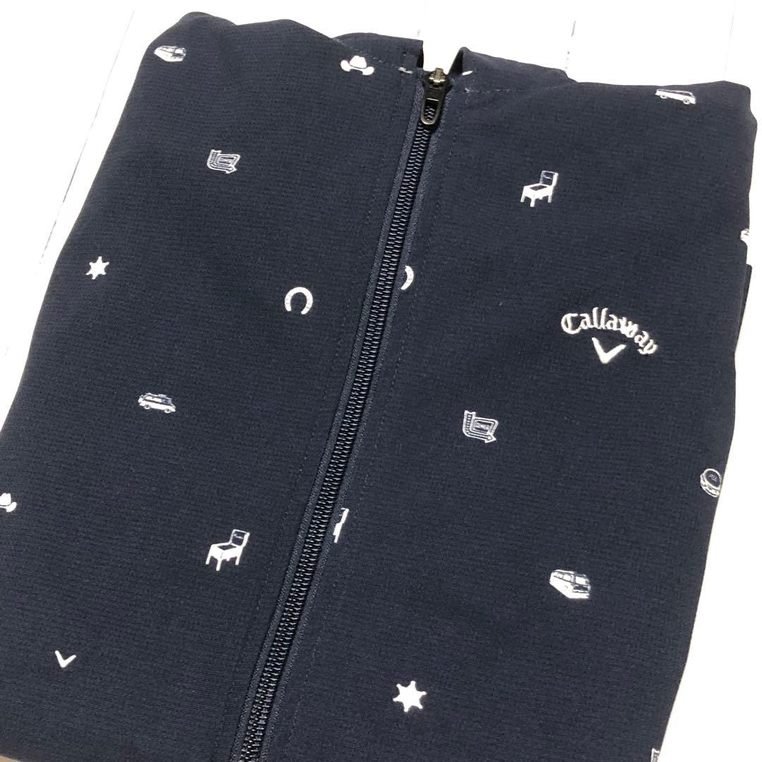 【美品】Callaway レディースゴルフウィンドブレーカー L ネイビー 総柄