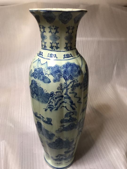 中国古董　大清乾隆　特大花瓶　九谷燒　有田烧　染付 山水　青花