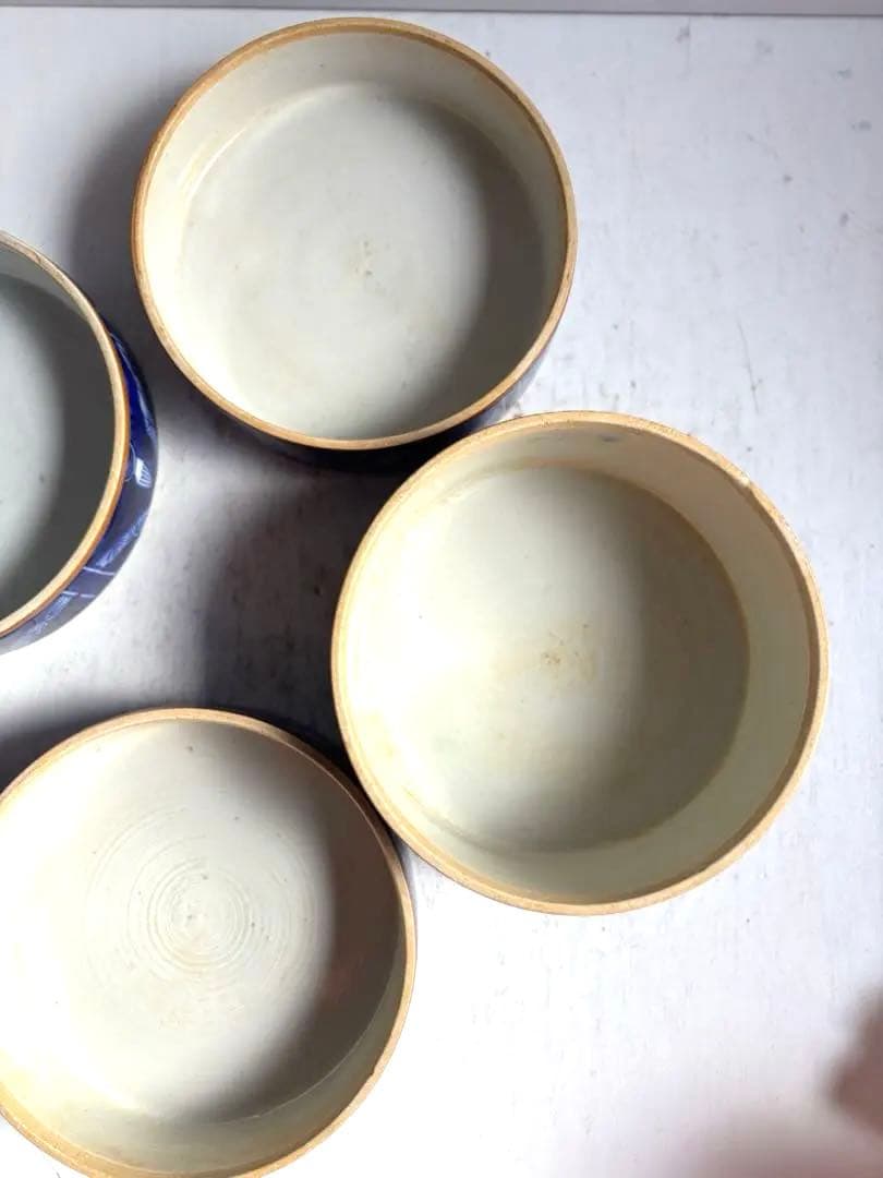 948 骨董 アンティーク 古伊万里 染付四段重 陶箱 重箱 菓子器 明治