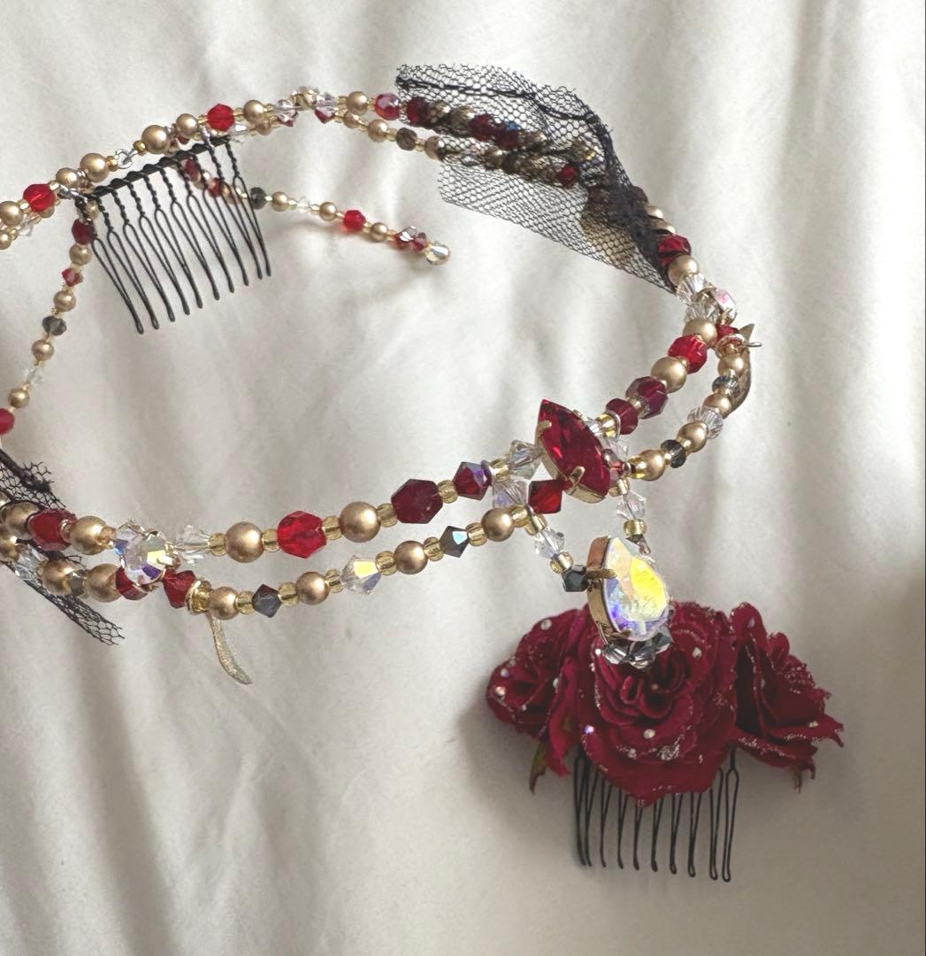 バレエ　髪飾り　ヘアアクセサリー　赤　エスメラルダ