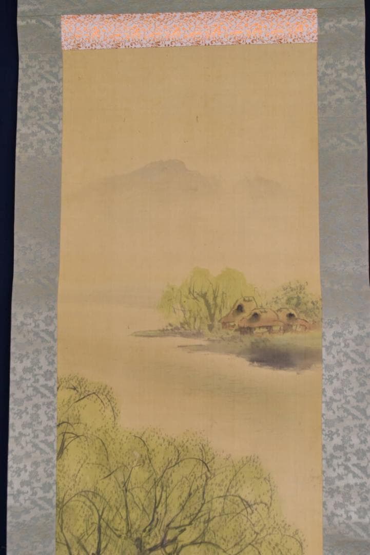 【真作】耕文/柳下漁婦図/漁夫図/掛軸/名家伝来/AA-759