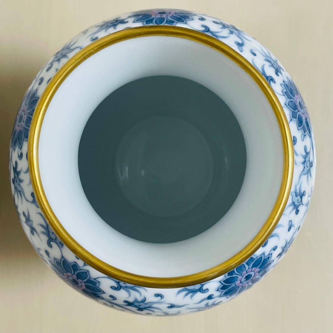 大型 大倉陶園 呉須唐草 花瓶 花器 フラワーベース 壺 36cm