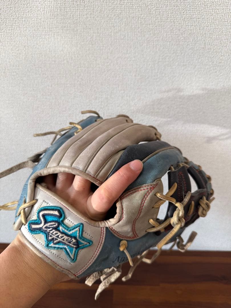 し*ま様 Slugger 軟式グローブ 青/ベージュ