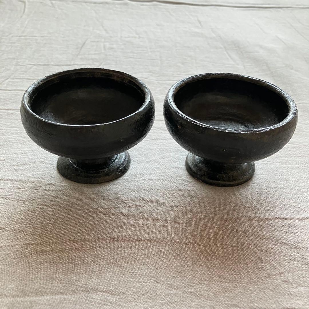 【新品未使用】安福由美子　黒　高台　小鉢　2点セット