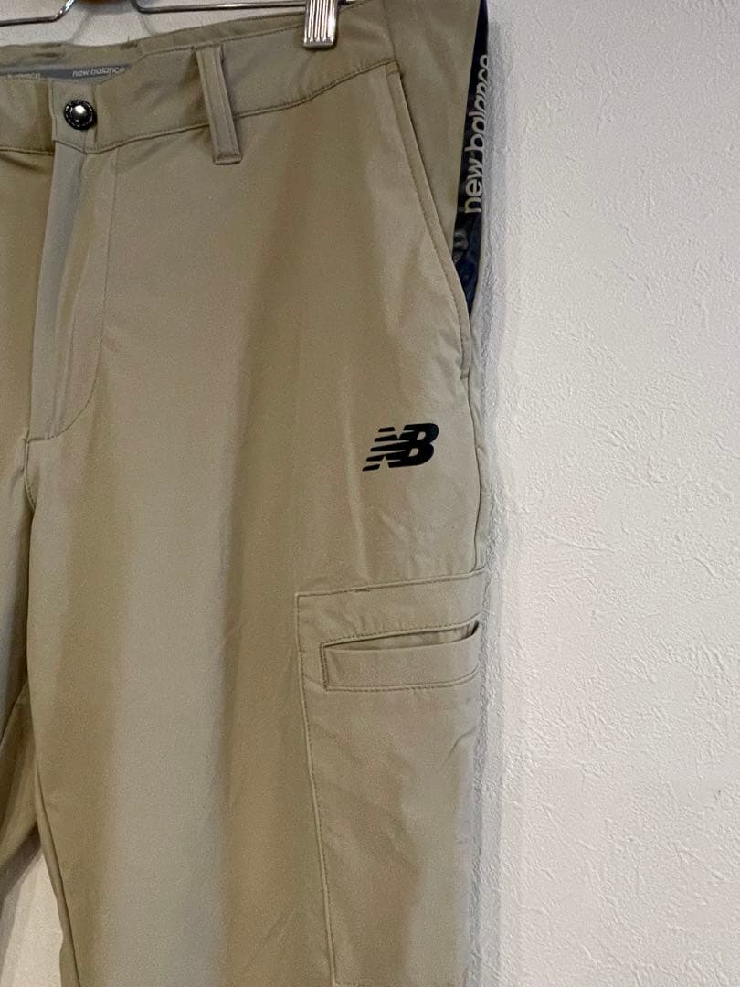 New Balance ゴルフ ナイロンジョガーパンツ ベージュ×黒 ストレッチ