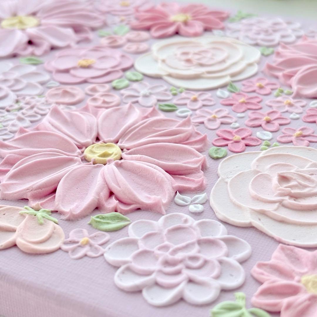 テクスチャーアート 花 インテリアアート ブーケ 花畑 ピンク フラワーアート