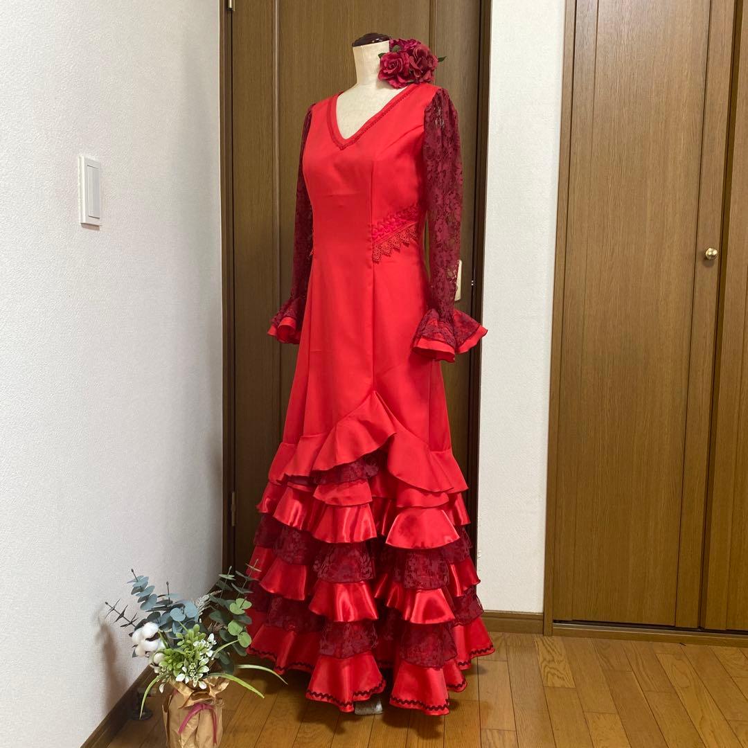 フラメンコ衣装　ハンドメイド　赤のワンピース＆ピキージョ