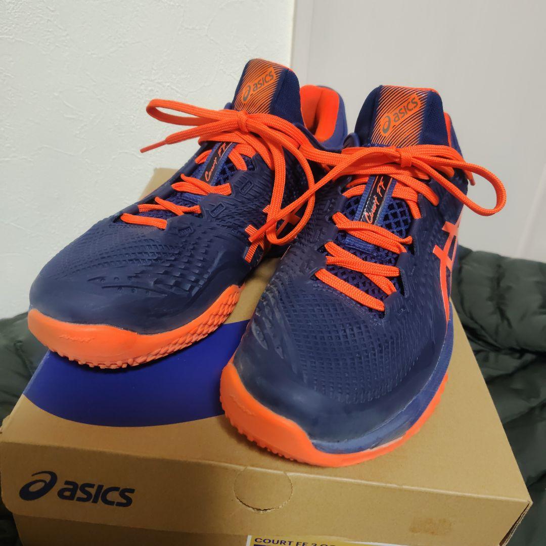 美品asics COURT FF3 OCテニスシューズネイビー/オレンジ25.5