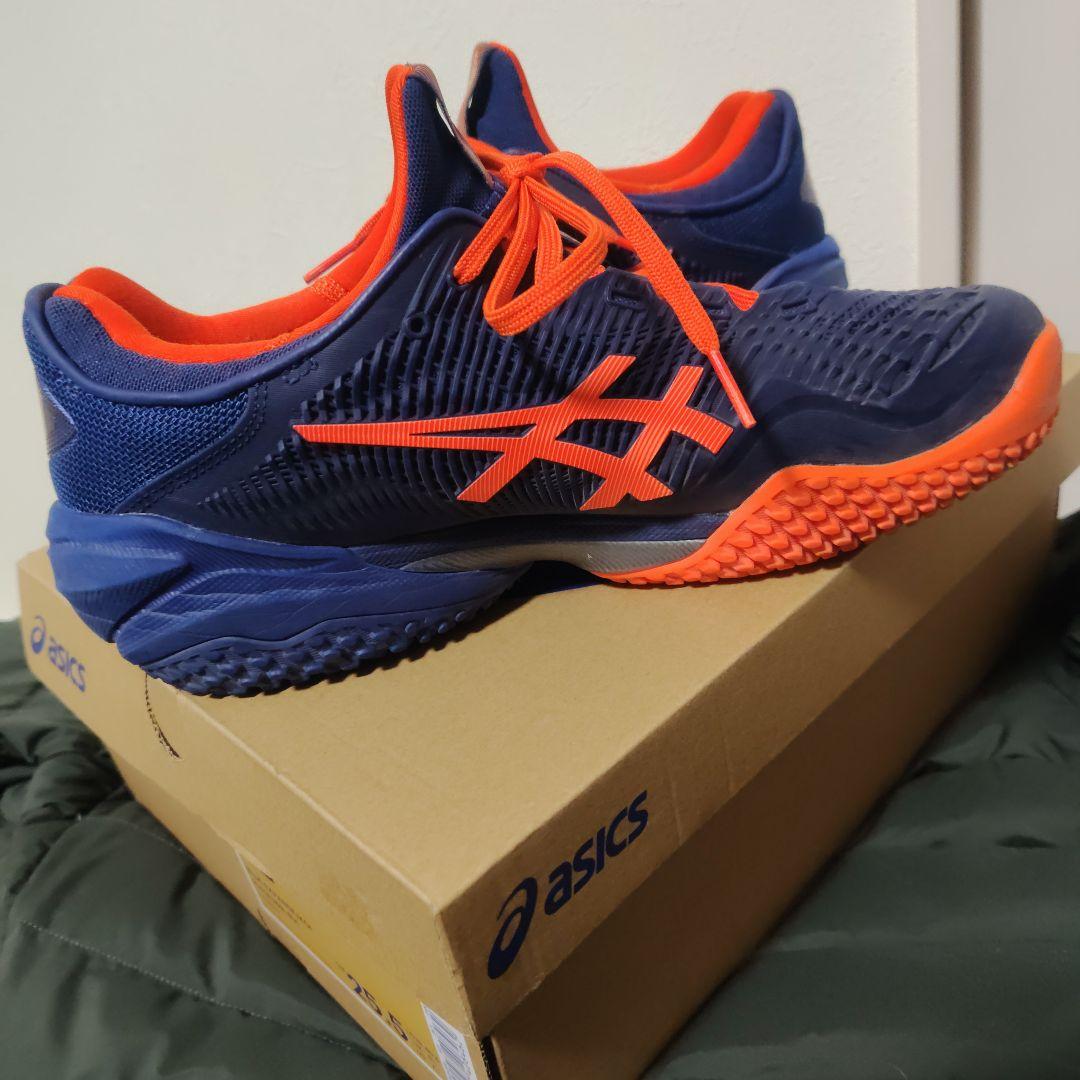 美品asics COURT FF3 OCテニスシューズネイビー/オレンジ25.5