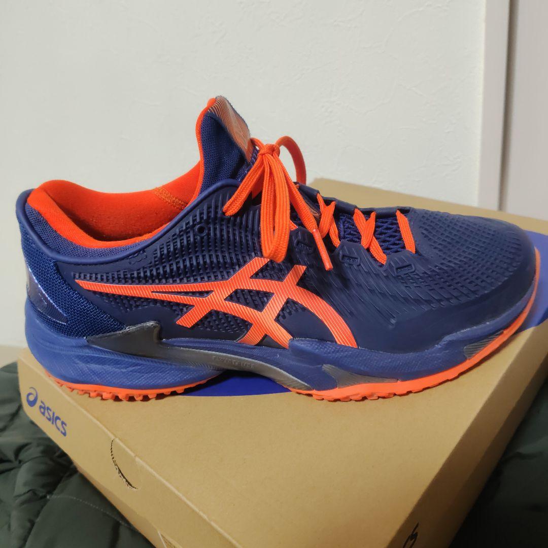 美品asics COURT FF3 OCテニスシューズネイビー/オレンジ25.5