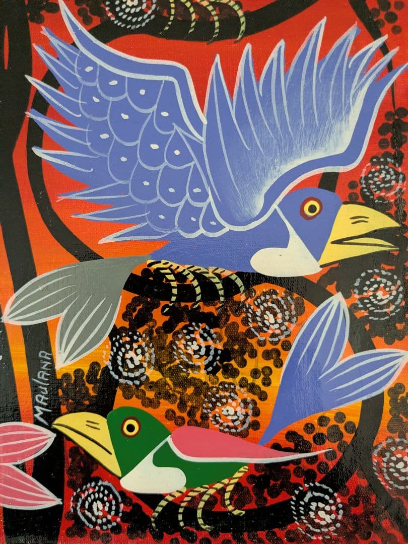 ●アフリカの絵画、ティンガティンガ、鳥、Maulana、30×40cm