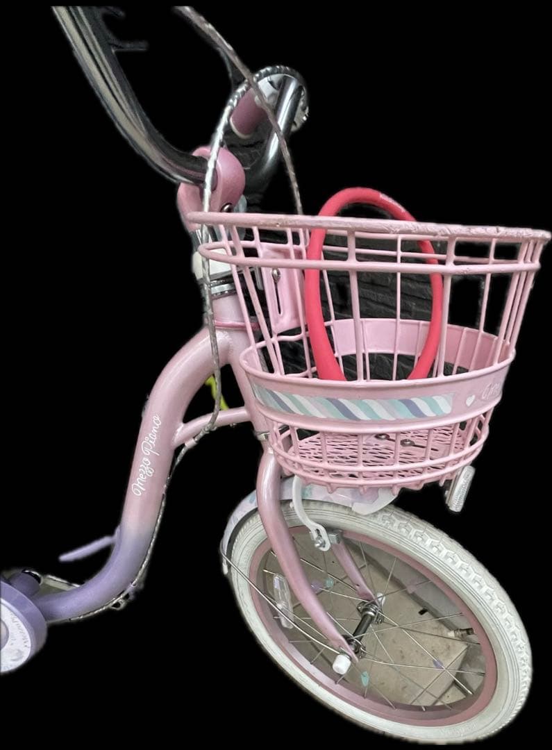 メゾピアノ　18インチ　幼児用自転車 パープル/ピンク 前カゴ付き