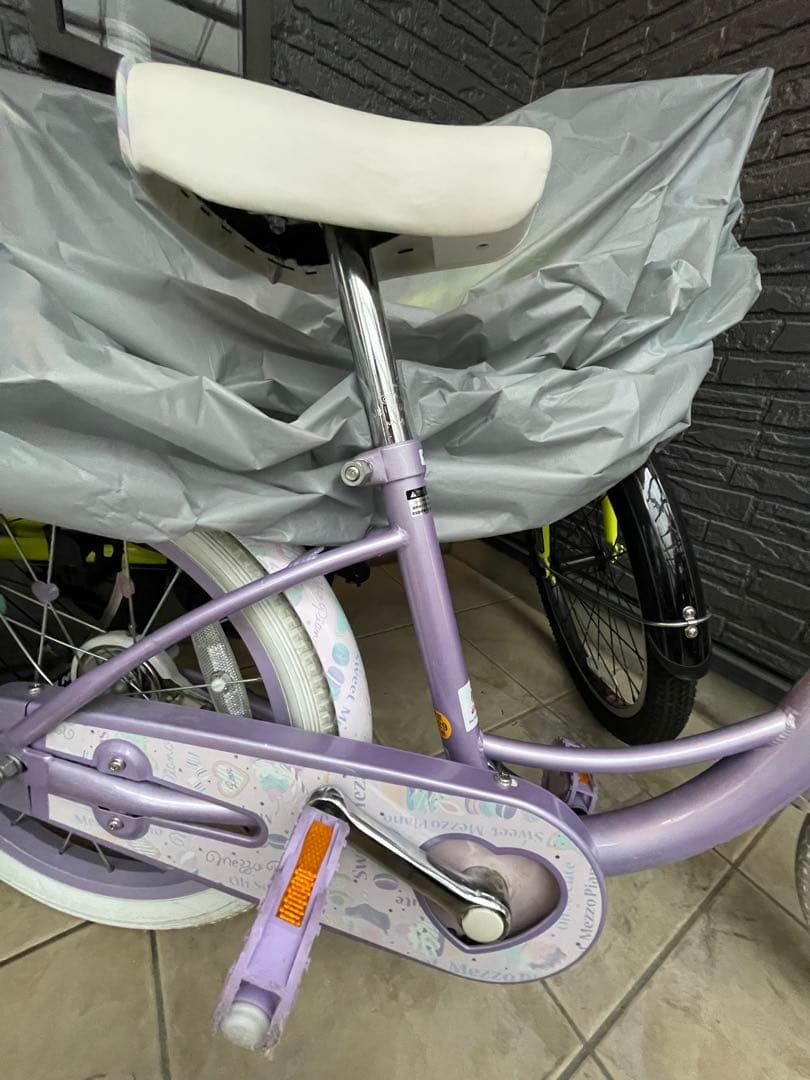 メゾピアノ　18インチ　幼児用自転車 パープル/ピンク 前カゴ付き