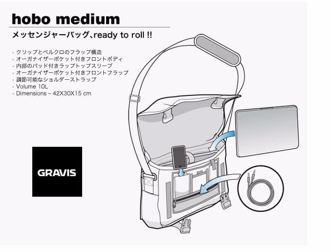 GRAVISメッセンジャーバック MEDIUM BLACK SHINE