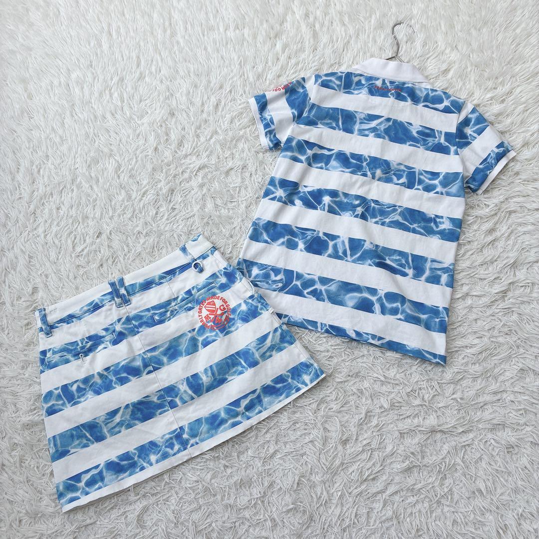 パーリーゲイツ ゴルフセット ボタンロゴ刺繍 ポロシャツ スカート ストライプ
