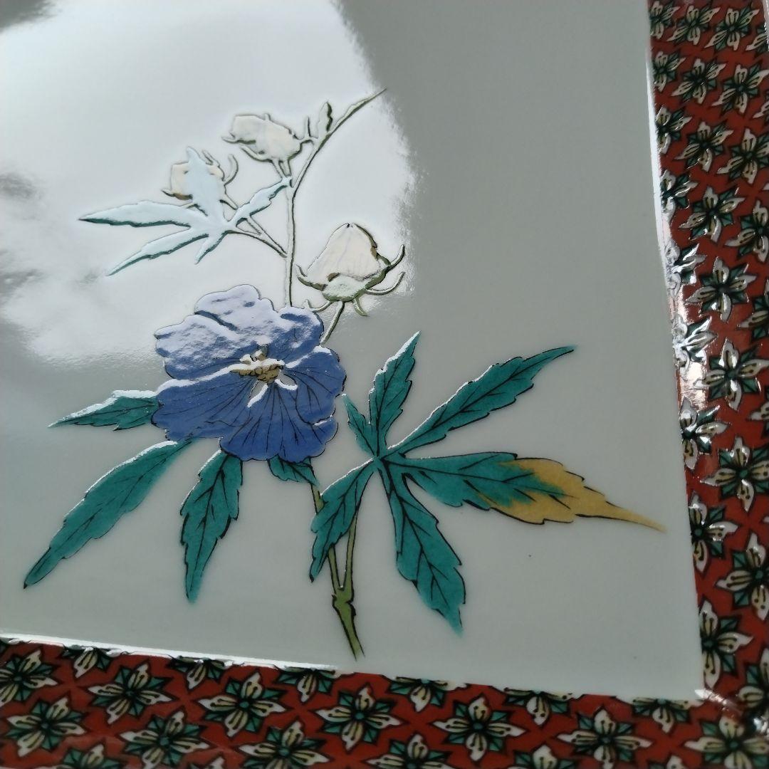 古九谷 九谷焼 九谷秋月 秋月 草花 絵替わり 角皿 正方皿 大皿 5客揃