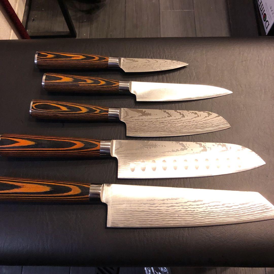 未使用　三徳包丁　シェフナイフ　ダマスカス　包丁　5本セット本