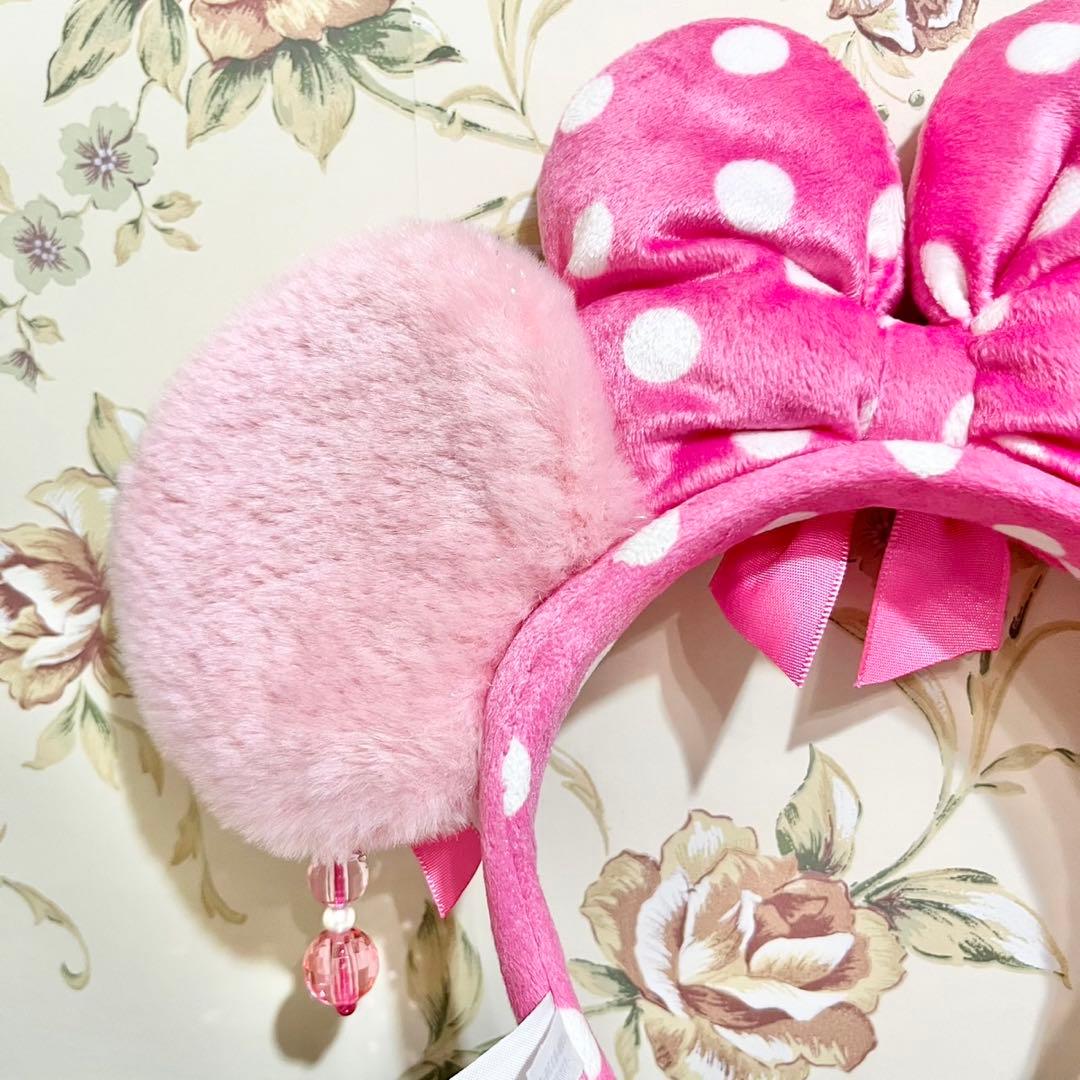 【Disney】ミニーマウス　カチューシャ　イヤリング　ピンク　ラメ　ドット柄