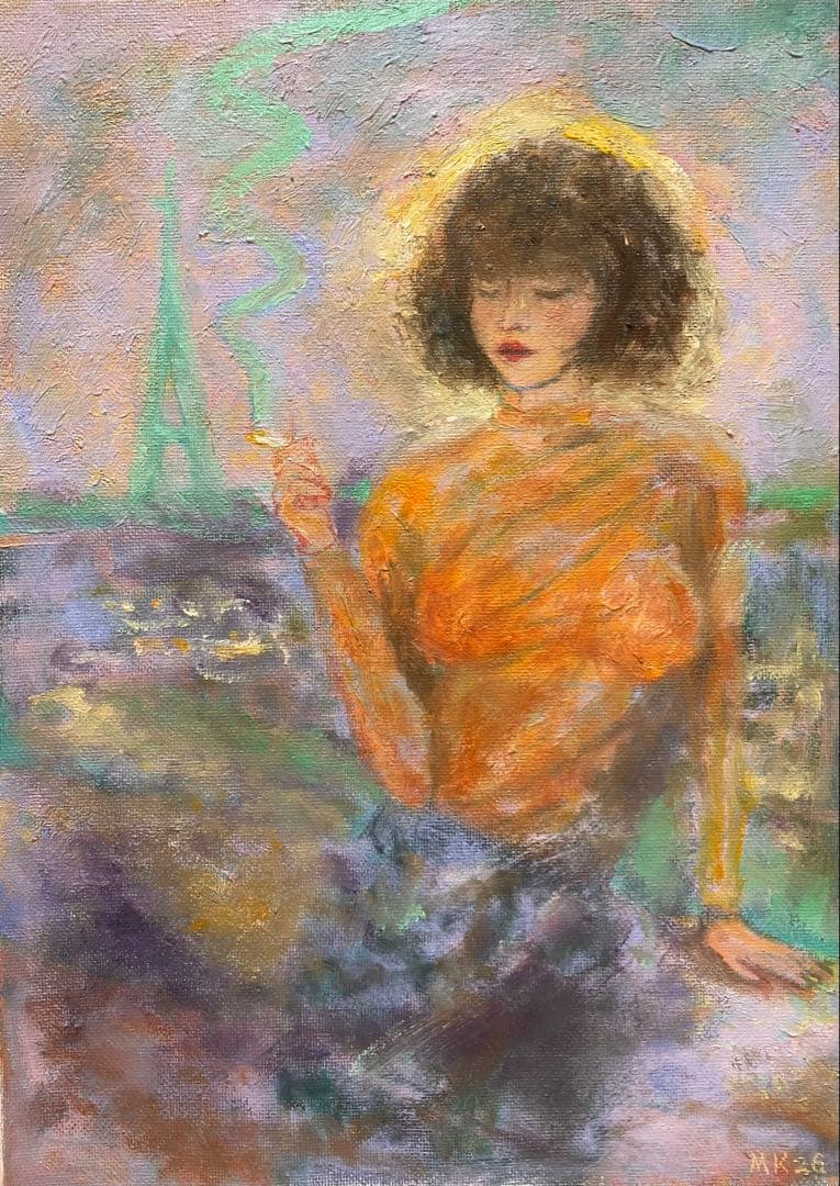 巴里の空 F4 油彩画 人物画 絵画
