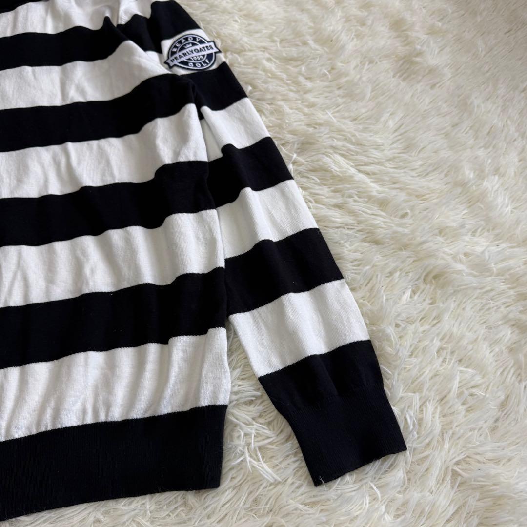 【パーリーゲイツ】極美品 タートルネック カシミヤタッチ 6 メンズ ボーダー