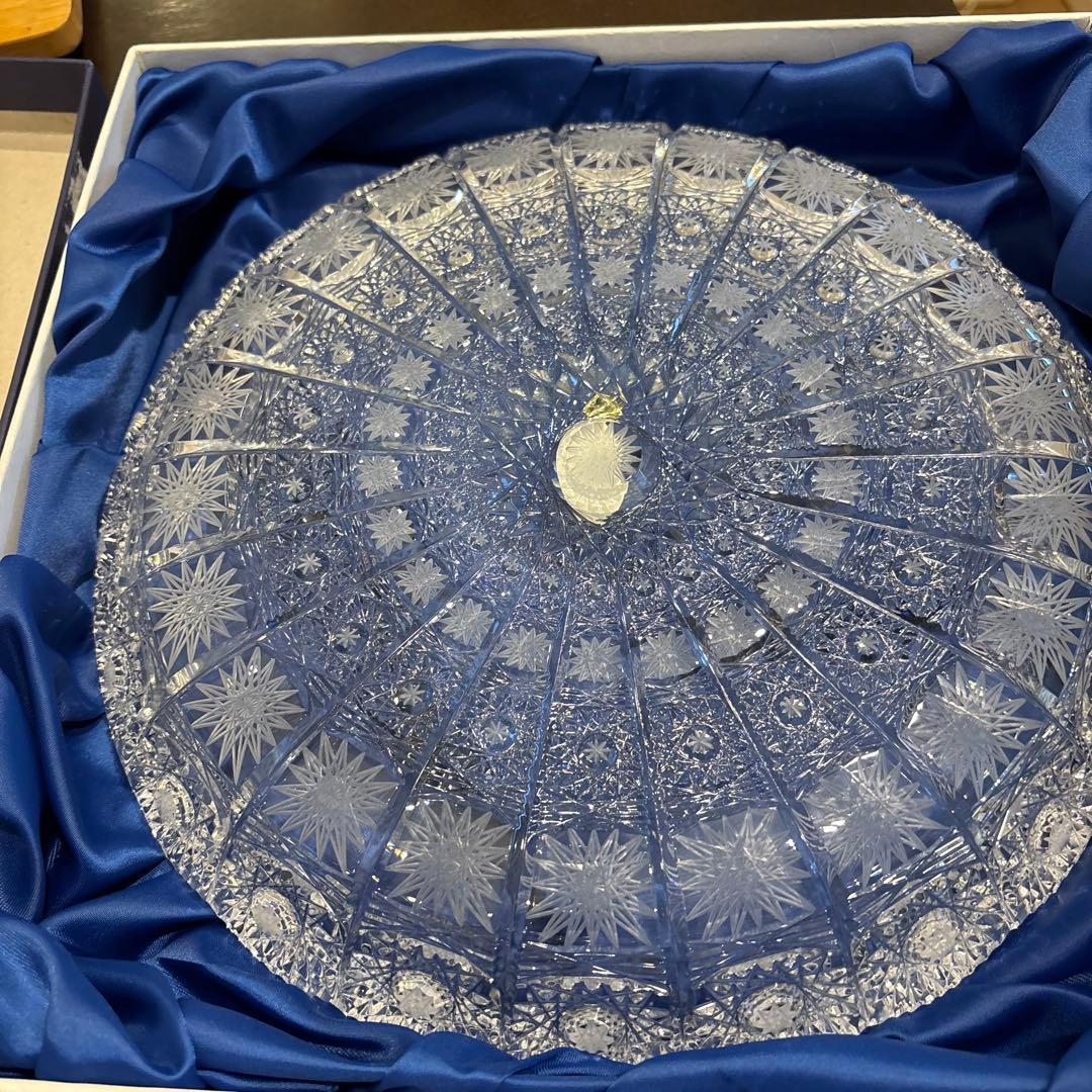 ボヘミアガラス　ハンドカット クリスタル皿　30cm