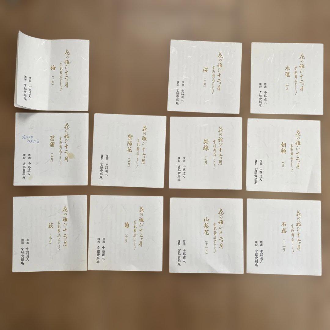 【新品未使用】花の雅び十二ヵ月金彩舞扇