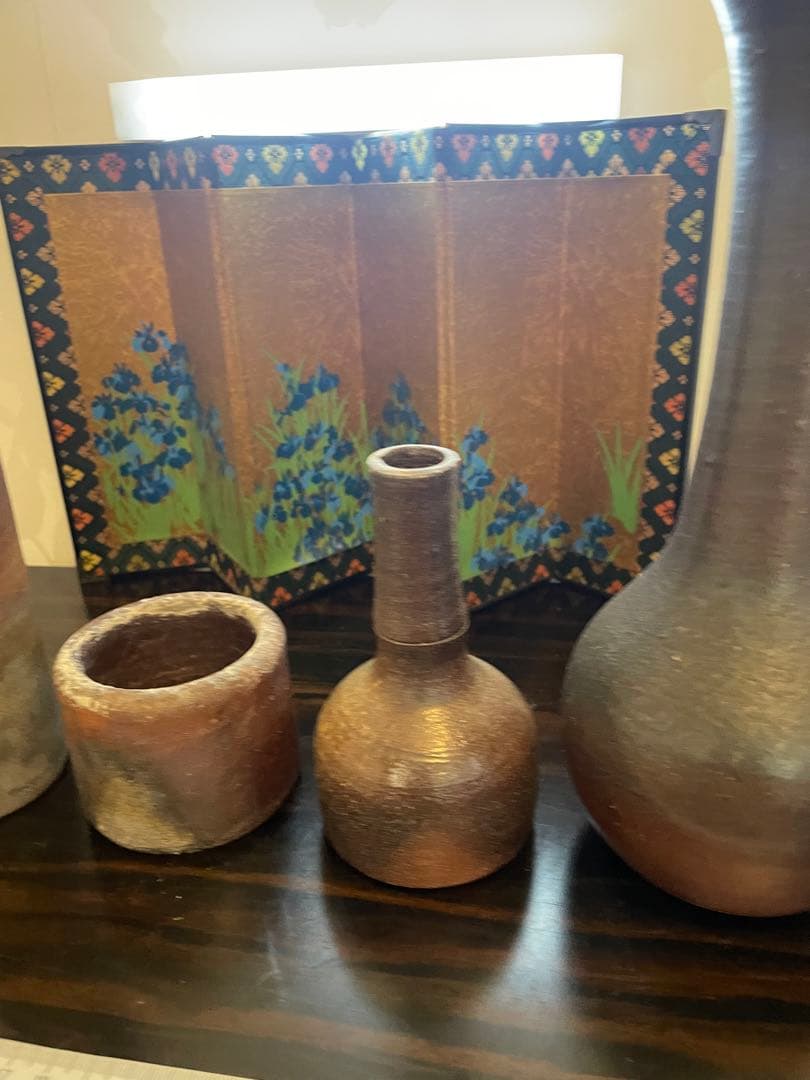 美品　作家物　備前焼　花瓶　一輪挿し　陶器製 手作り陶器　花器5点セット