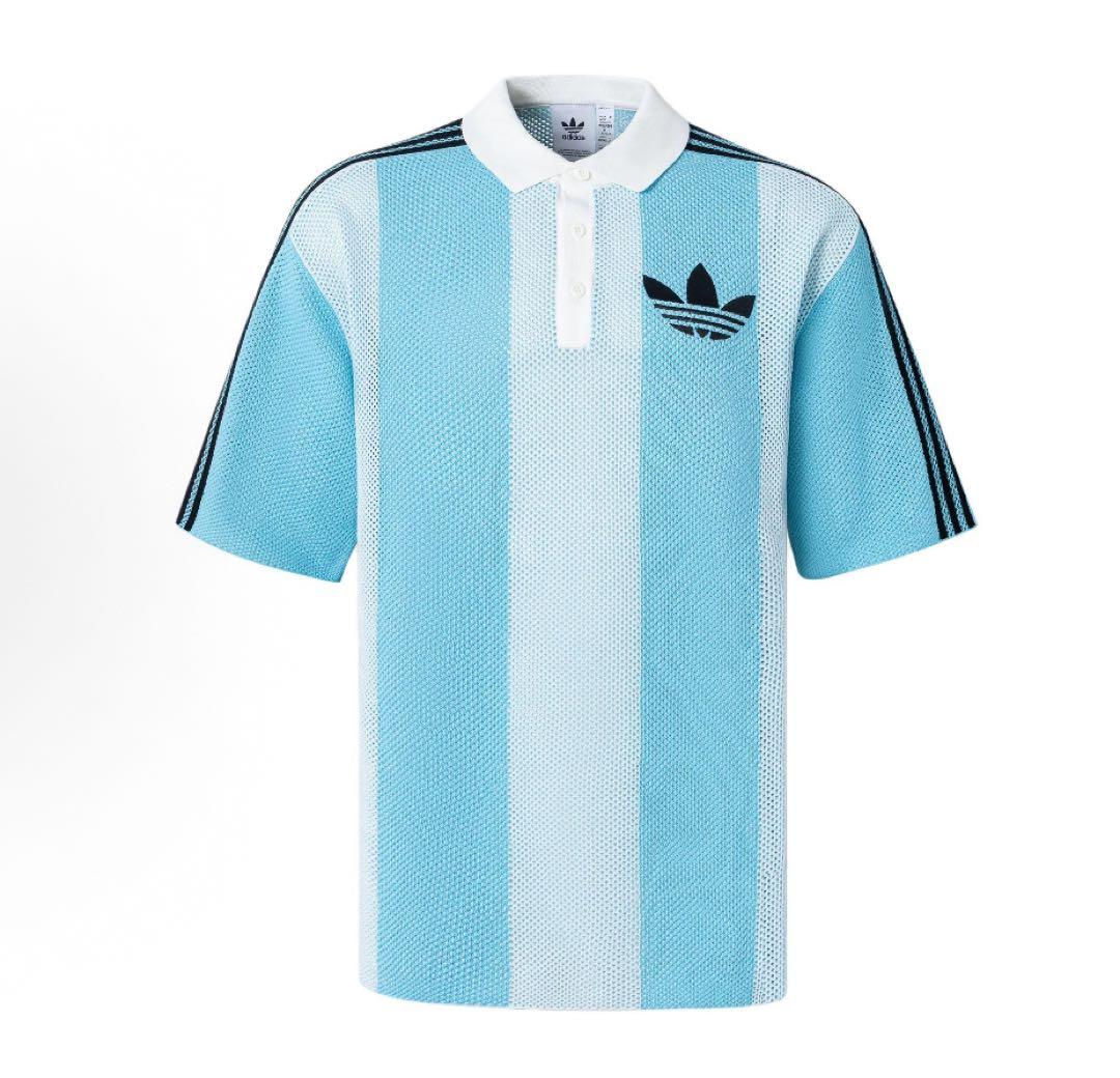 希少4XL Adidas ショートスリーブ ポロシャツJL5976 スカイブルー