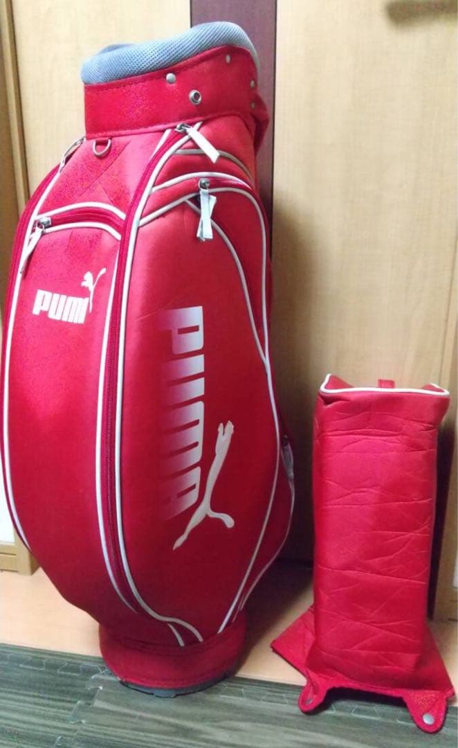 PUMA レッド キャディバッグ ヘッドカバー付き