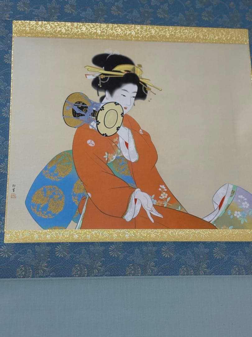 た*お様 美品 掛け軸 上村松園筆 鼓の音 限定番号（23/500） シルクスク