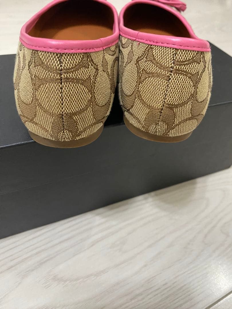 【美品⠀】COACH リボン付きフラットシューズ ブラウン/ピンク 箱付き