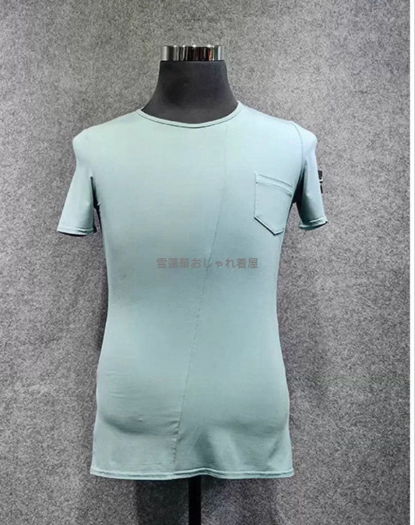 メンズ用ダンス服　ラテンダンストップス　メンズTシャツ　両脇スリット　ポケット