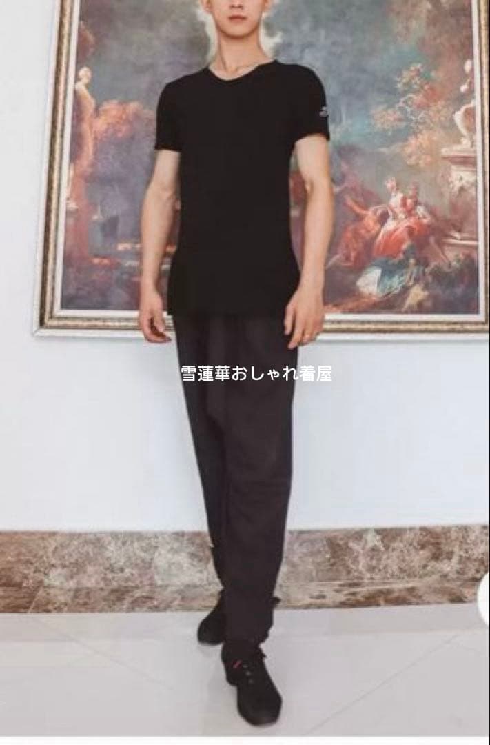 メンズ用ダンス服　ラテンダンストップス　メンズTシャツ　両脇スリット　ポケット