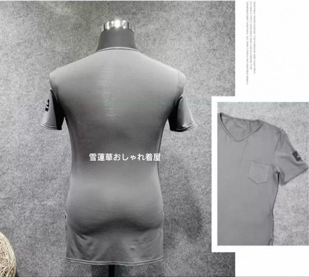 メンズ用ダンス服　ラテンダンストップス　メンズTシャツ　両脇スリット　ポケット