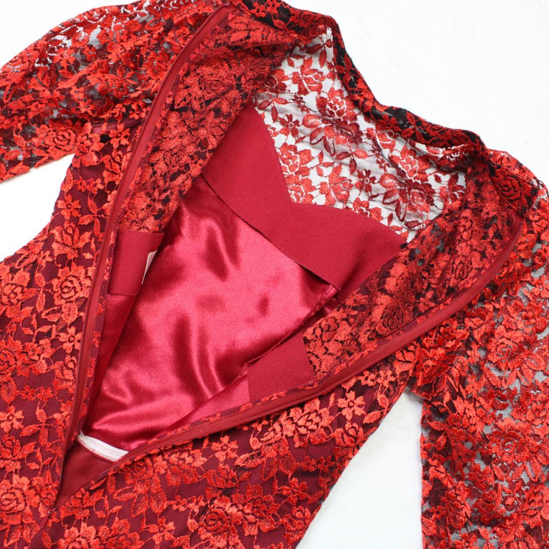 【フラダンス衣装】レッド FANCY DRESS ワンピース ドレス レース 赤