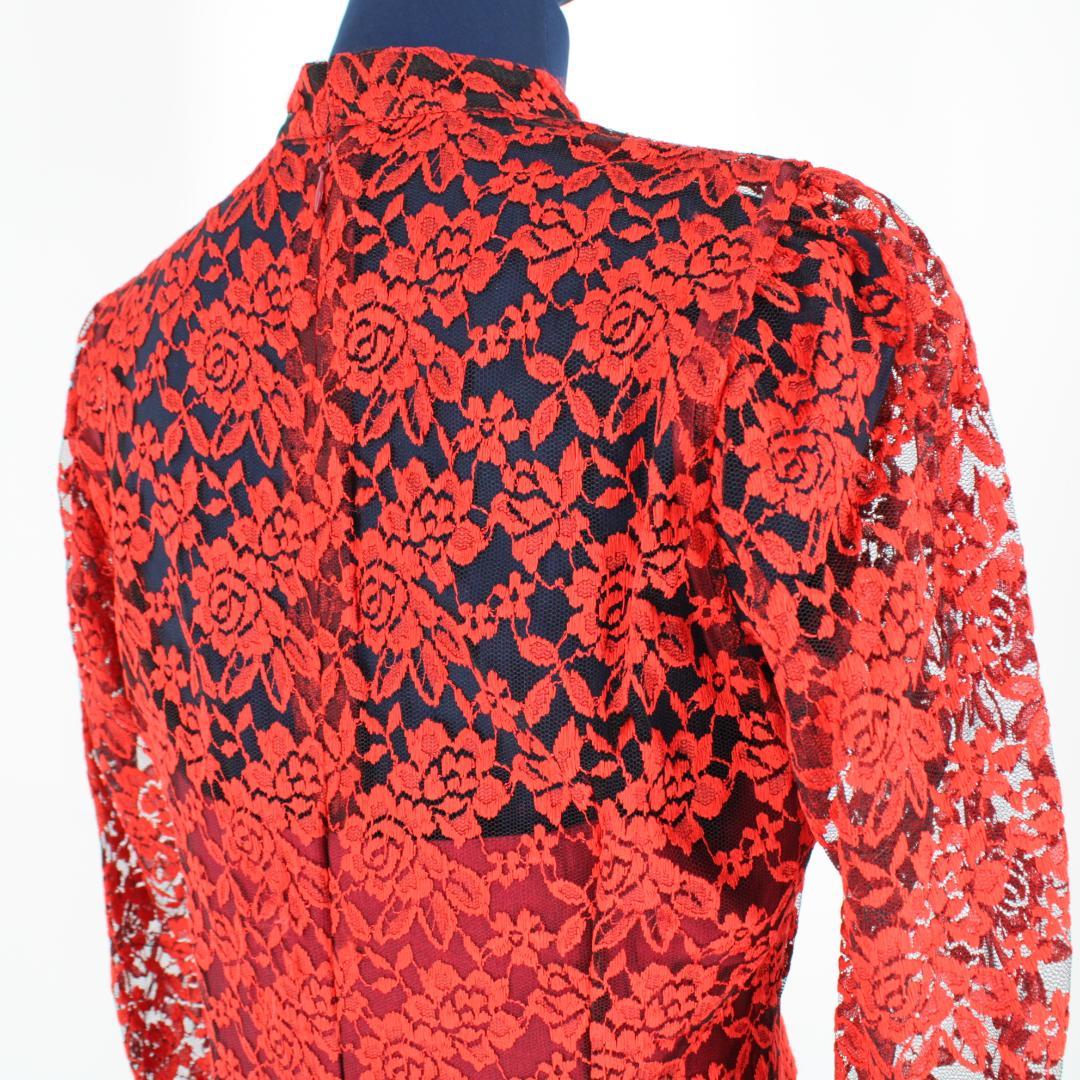 【フラダンス衣装】レッド FANCY DRESS ワンピース ドレス レース 赤