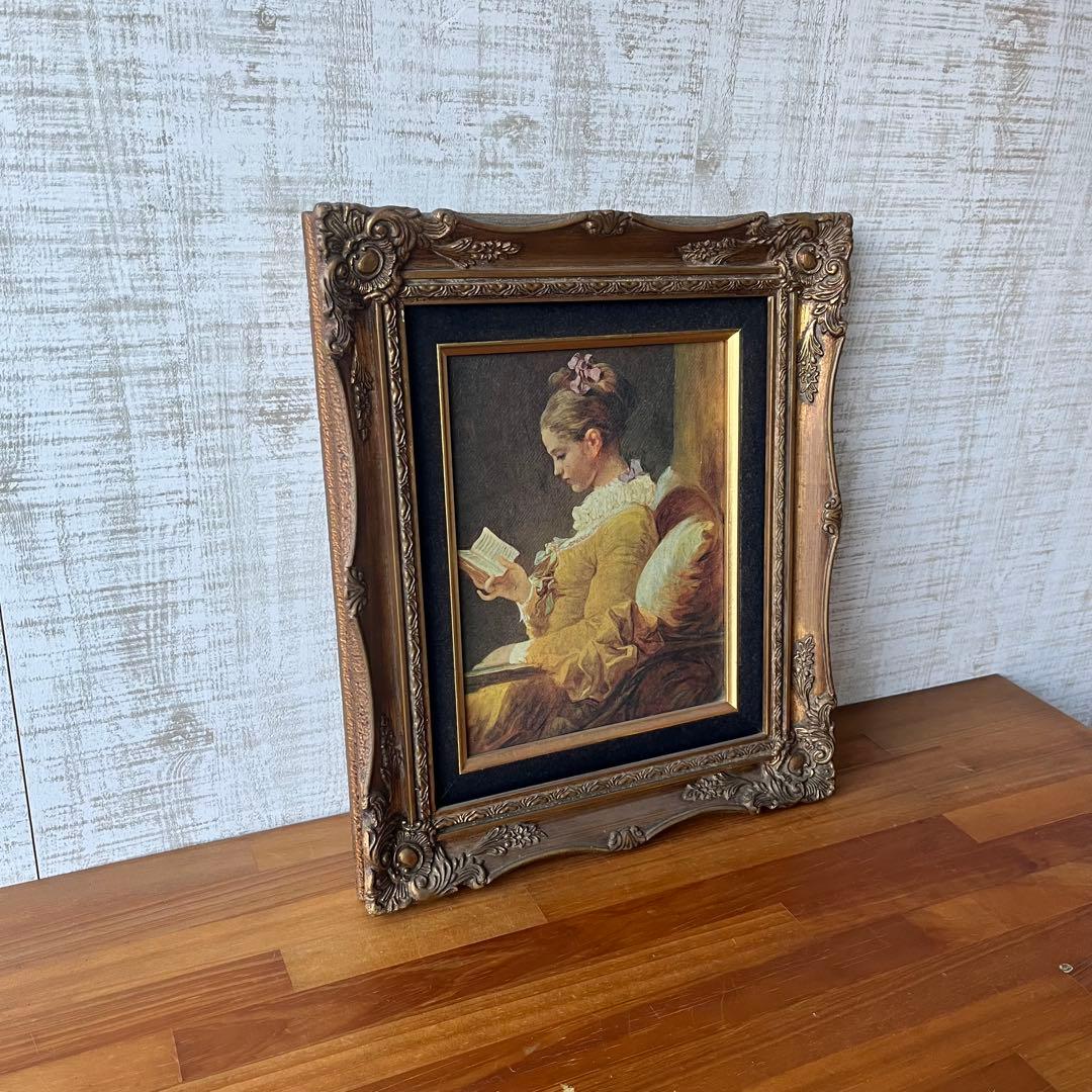 【アンティーク】額装 額縁 絵画 ジャン・オノレ・フラゴナール 「読書する少女」