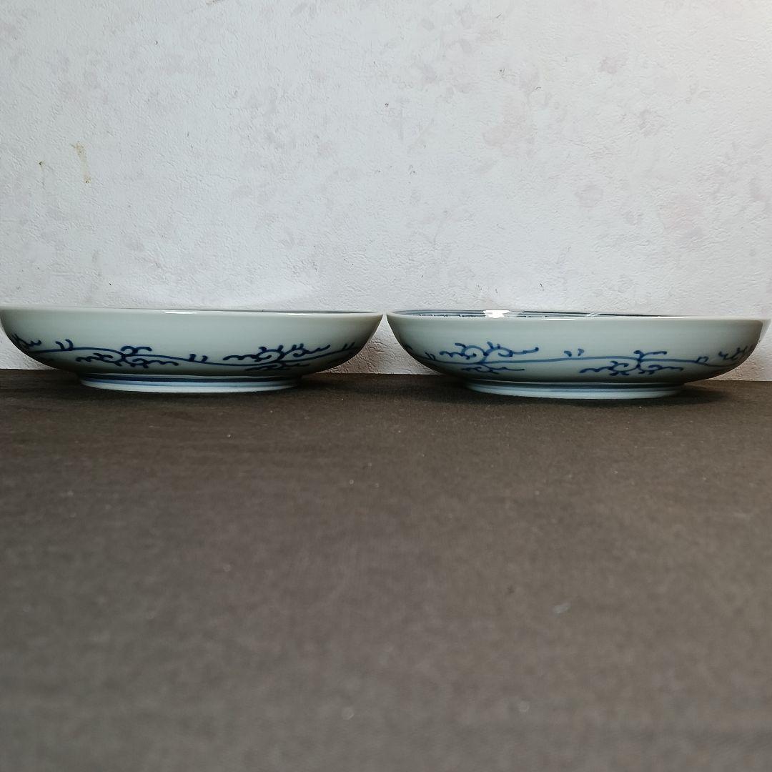 158 中皿 2枚セット 印判皿 染付皿 伊万里焼 アンティーク 時代物 器