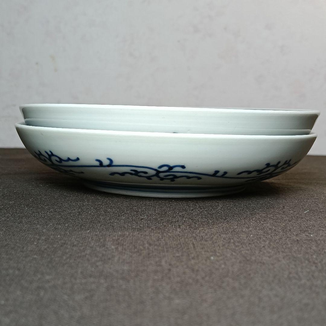 158 中皿 2枚セット 印判皿 染付皿 伊万里焼 アンティーク 時代物 器