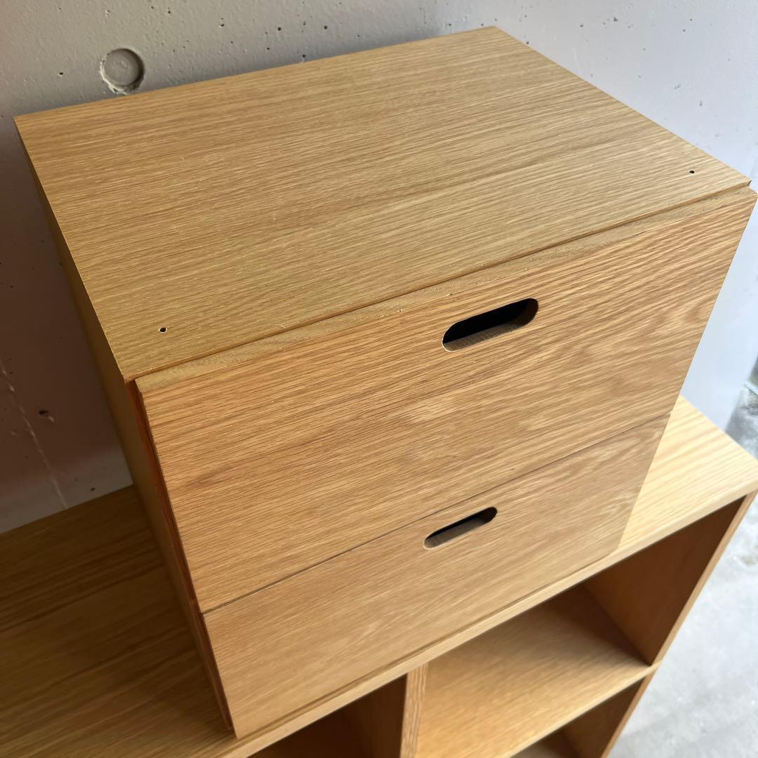美品★無印 スタッキングシェルフセット・５段×２列・オーク材 チェスト付